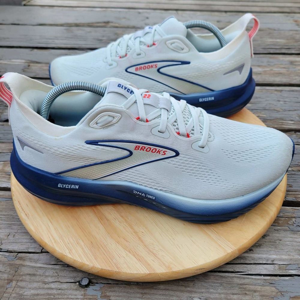 Brooks Glycerin 22 Running Shoes Mens 9.5 US White Blue Red Gym 1104451D404